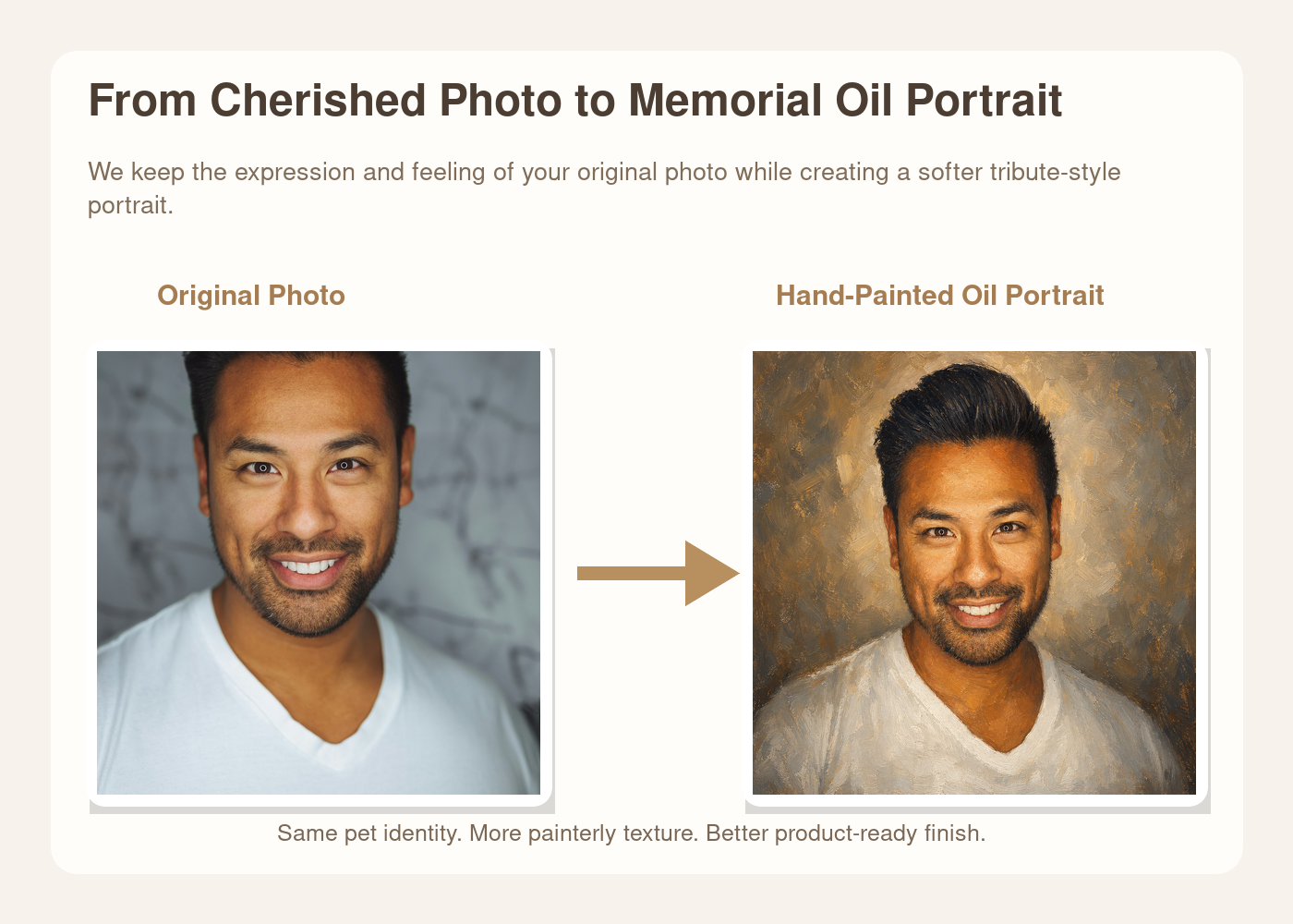 Original pet photo transformed into hand-painted oil portrait