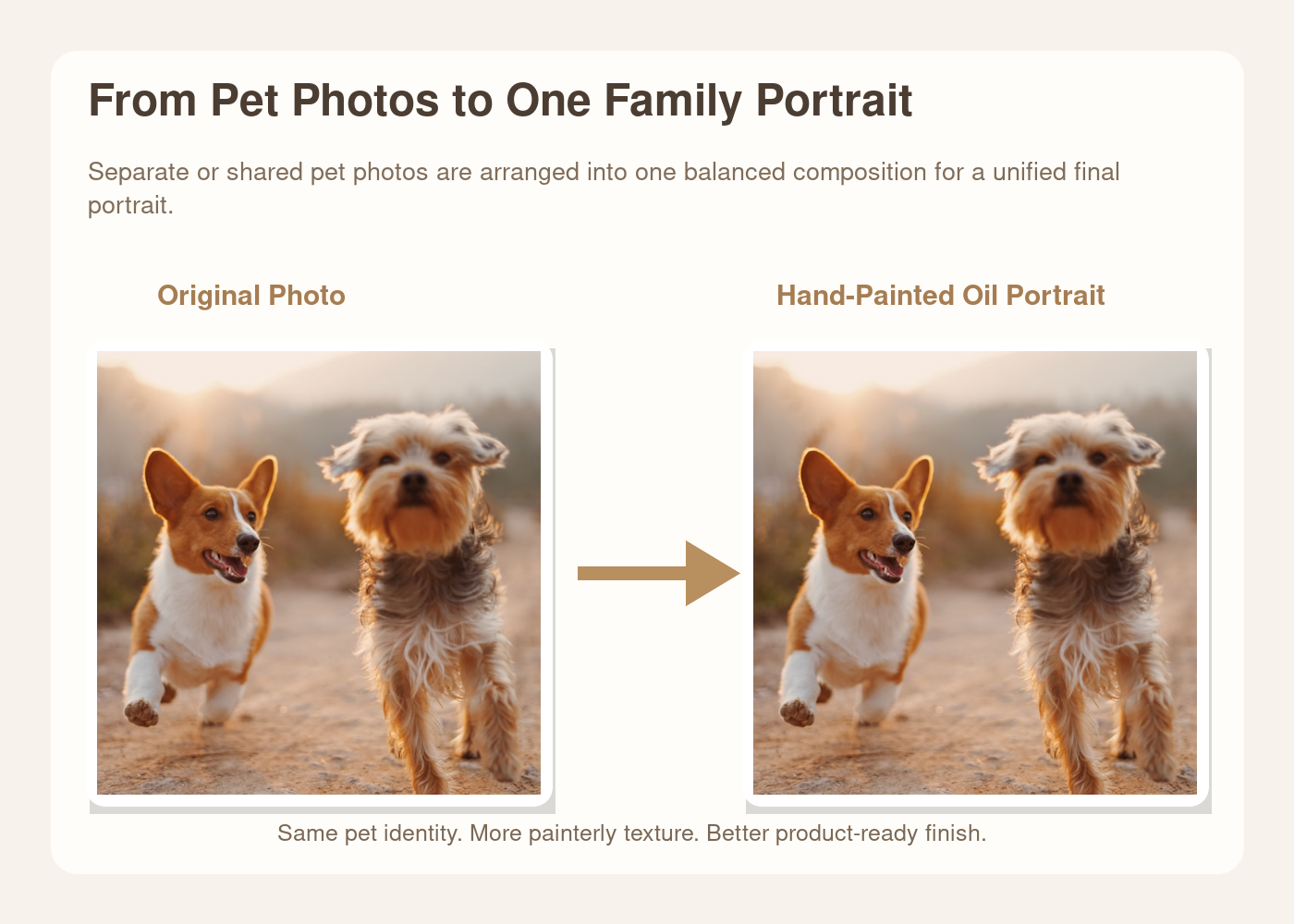 Original pet photo transformed into hand-painted oil portrait