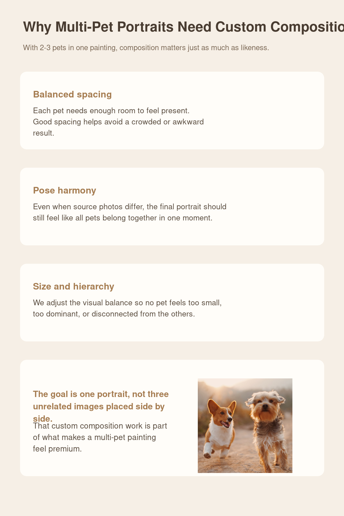 Why multi-pet portraits need custom composition