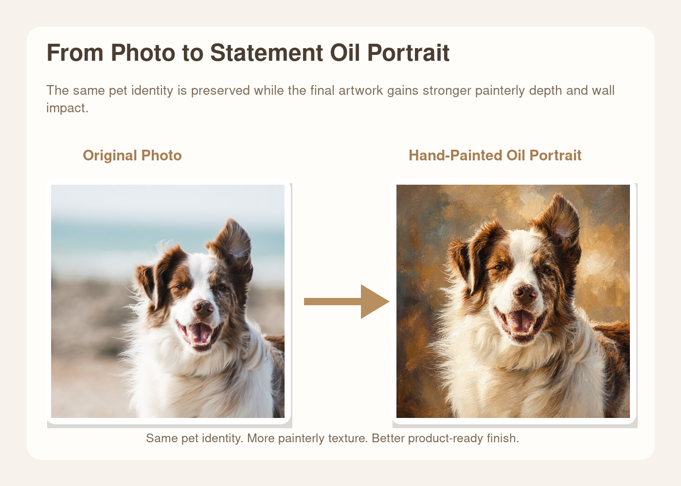 Original pet photo transformed into hand-painted oil portrait